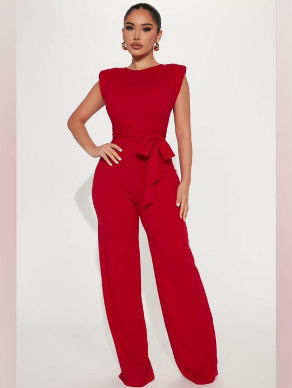 Fashion Nova Red Sleeveless Tie-Waist Jumpsuit